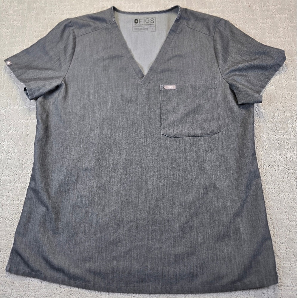 FIGS Technical Collection Scrub Top V-Neck Short Sleeve Gray Size L